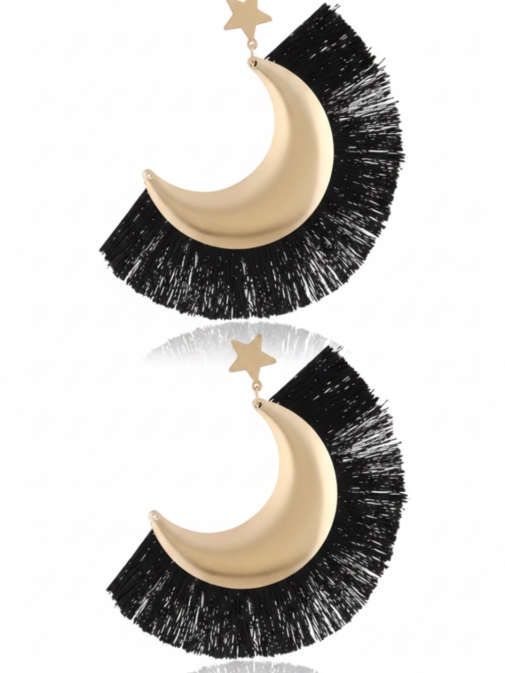 Womens‎ Crescent Fringe Earrings Black Gold Tassels